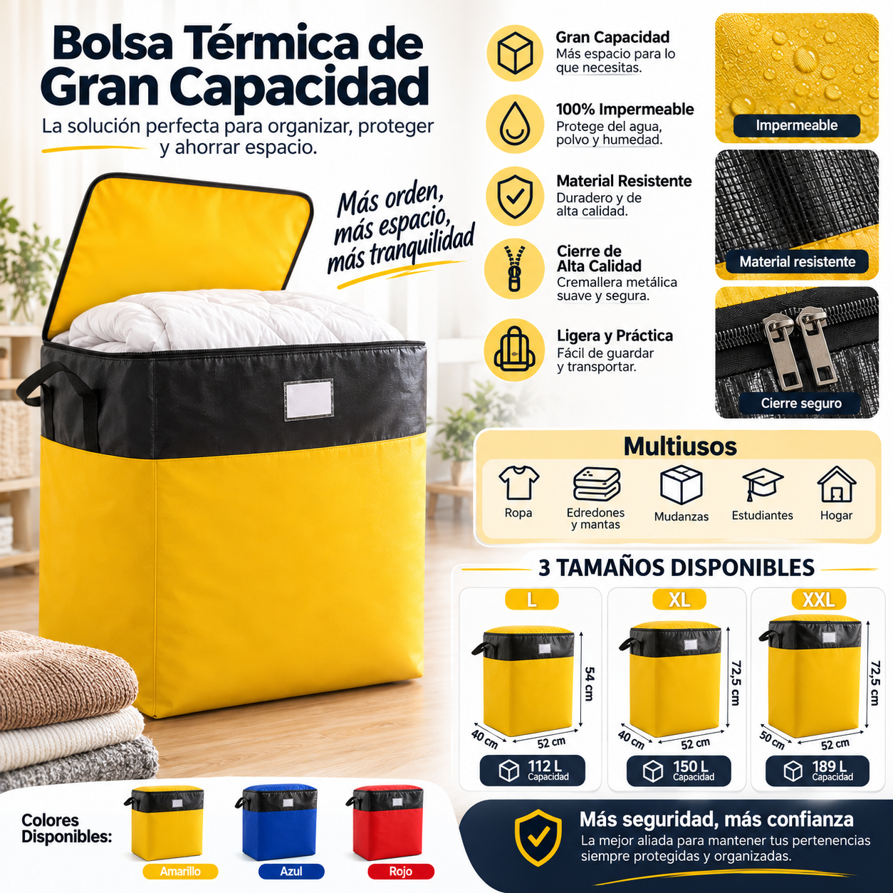 Bolsa de Almacenamiento y Mudanza de Gran Capacidad, Resistente e Impermeable