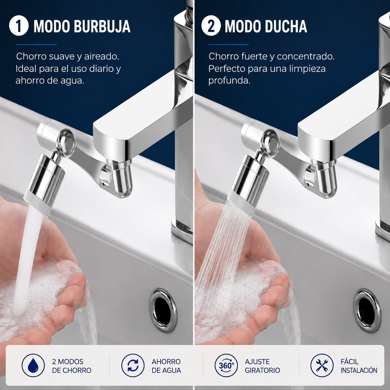 Extensor de Grifo Giratorio 1080° – Difusor Universal para Cocina y Baño con Adaptador 22/24mm