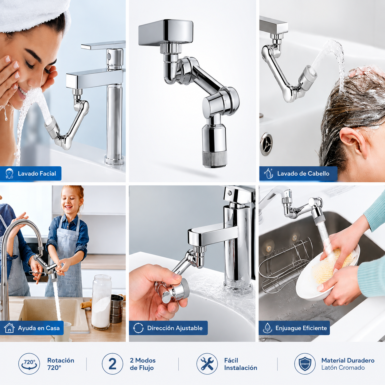 Extensor de Grifo Giratorio 1080° – Difusor Universal para Cocina y Baño con Adaptador 22/24mm
