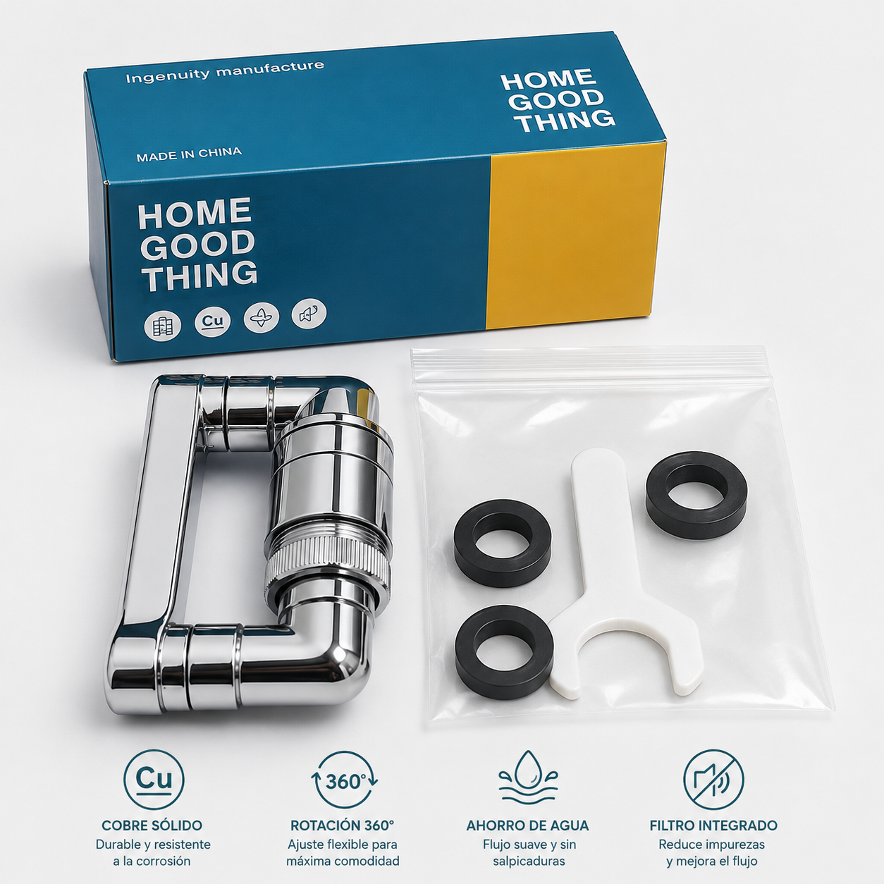 Extensor de Grifo Giratorio 1080° – Difusor Universal para Cocina y Baño con Adaptador 22/24mm