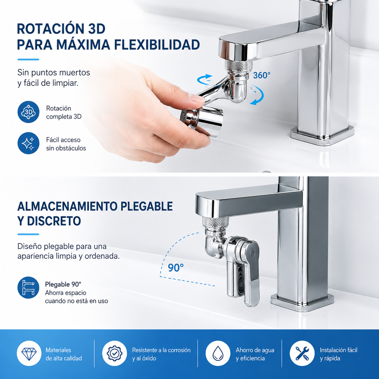 Extensor de Grifo Giratorio 1080° – Difusor Universal para Cocina y Baño con Adaptador 22/24mm