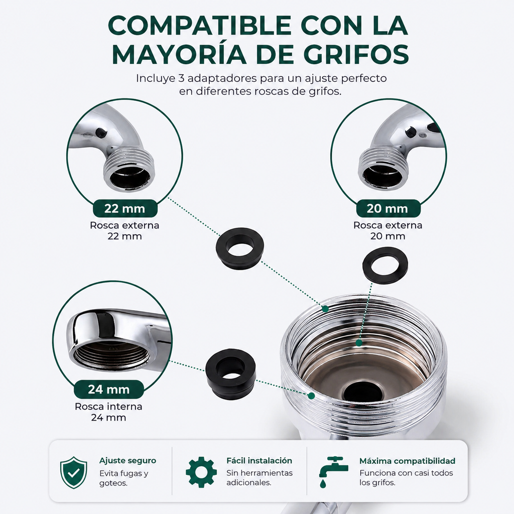 Extensor de Grifo Giratorio 1080° – Difusor Universal para Cocina y Baño con Adaptador 22/24mm