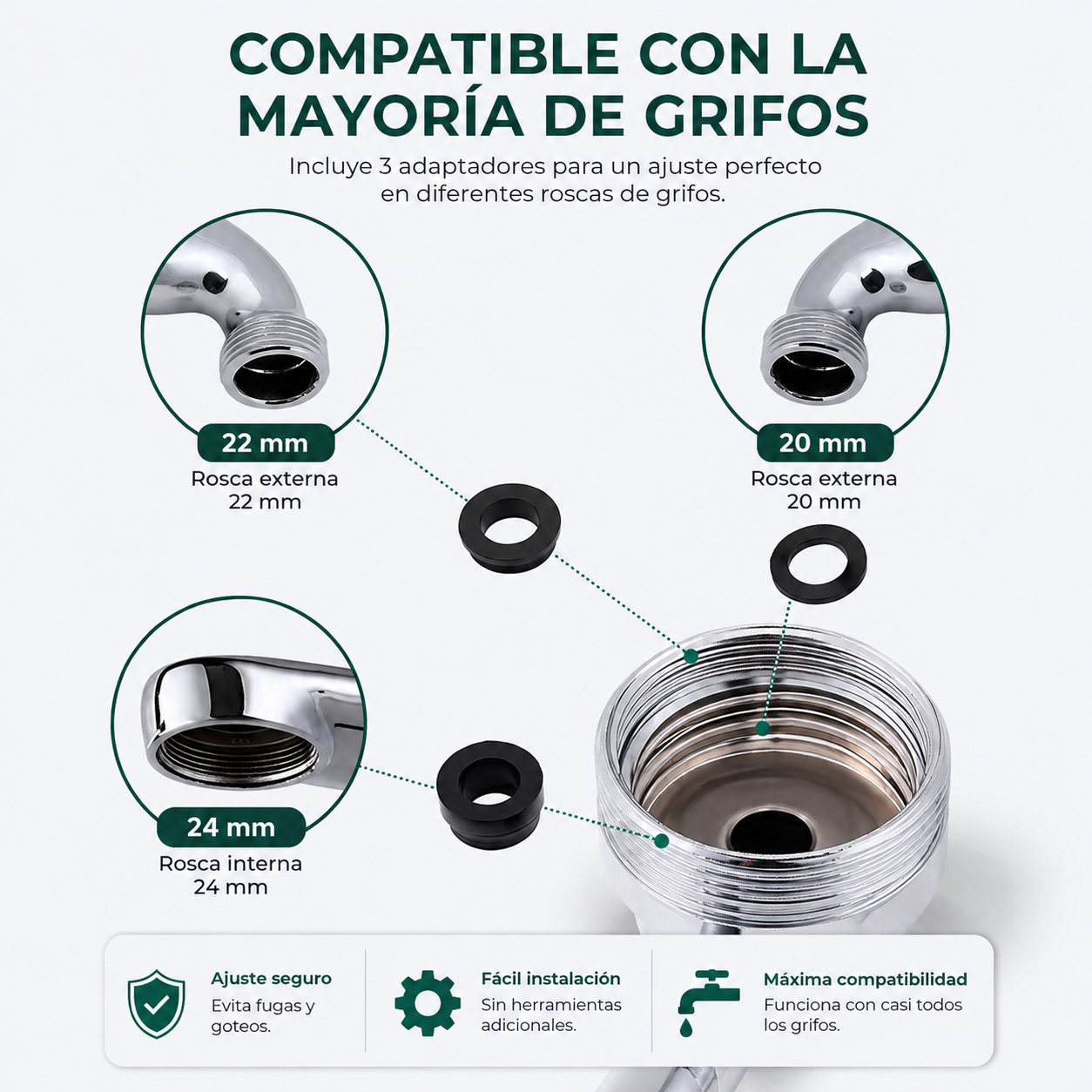 Extensor de Grifo Giratorio 1080° – Difusor Universal para Cocina y Baño con Adaptador 22/24mm
