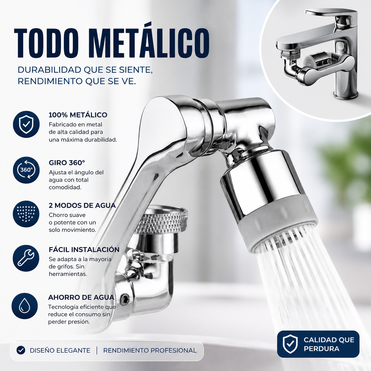 Extensor de Grifo Giratorio 1080° – Difusor Universal para Cocina y Baño con Adaptador 22/24mm