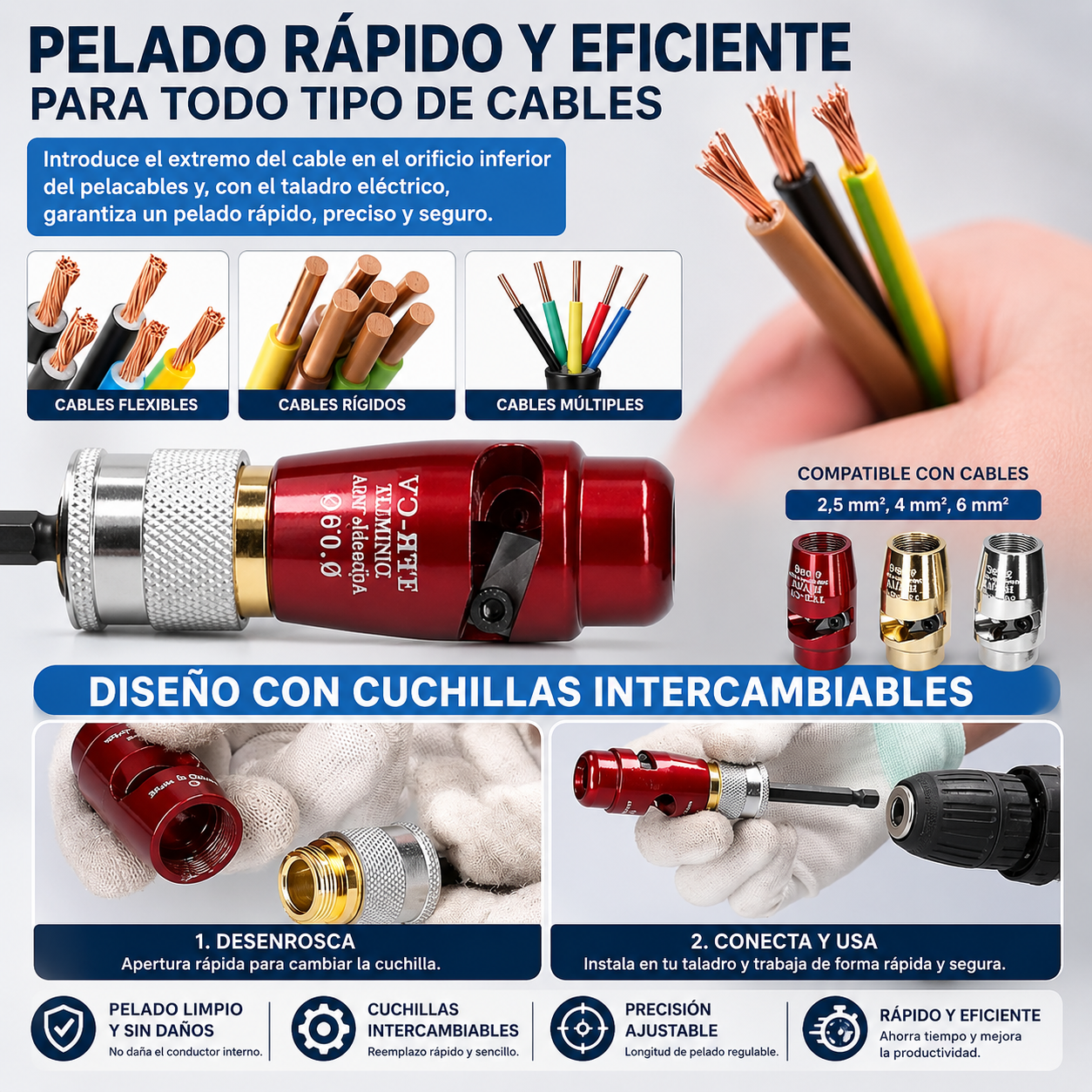Pelacables para Taladro – Herramienta de Pelado Rápido y Preciso
