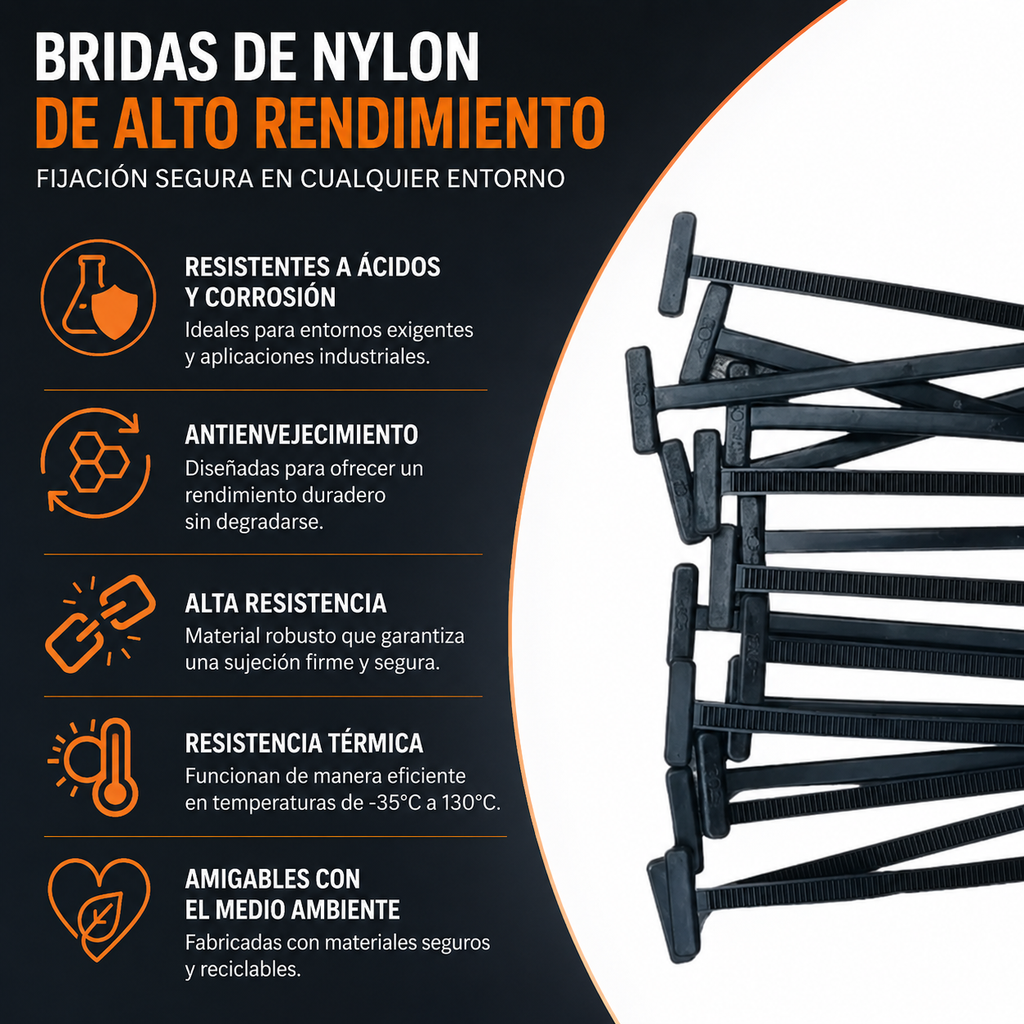 Bridas de Nylon Resistentes – Pack 500/10 uds Autoblocantes Multiusos
