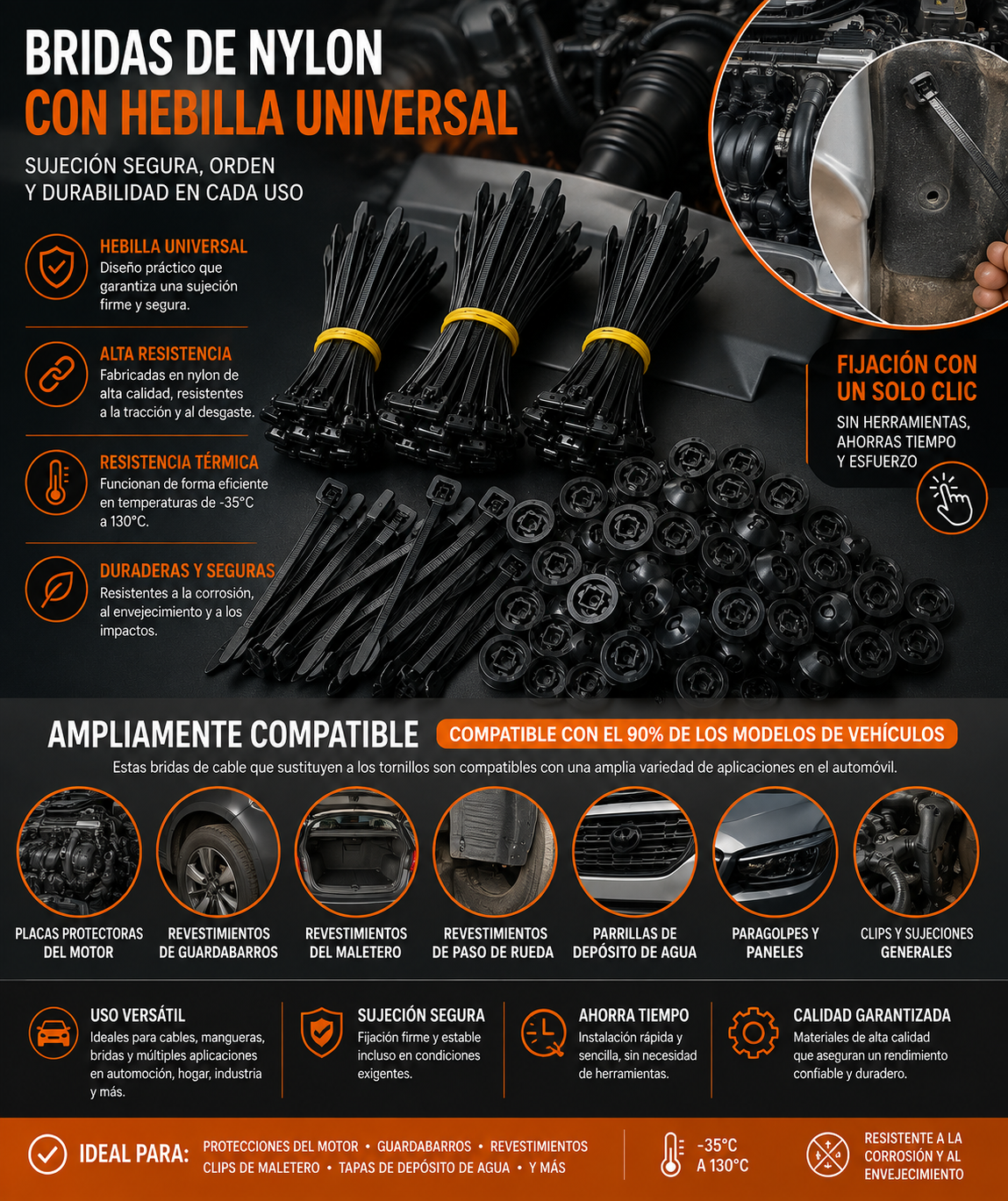 Bridas de Nylon Resistentes – Pack 500/10 uds Autoblocantes Multiusos