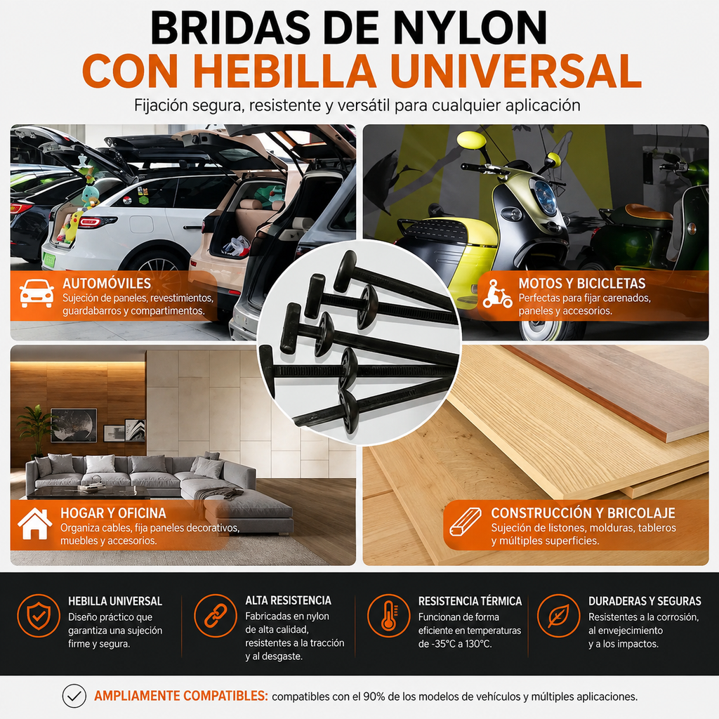Bridas de Nylon Resistentes – Pack 500/10 uds Autoblocantes Multiusos