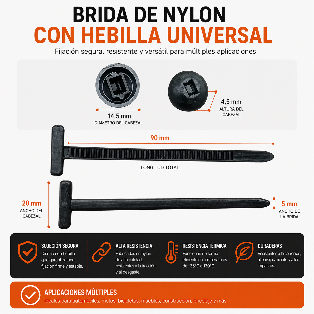 Bridas de Nylon Resistentes – Pack 500/10 uds Autoblocantes Multiusos