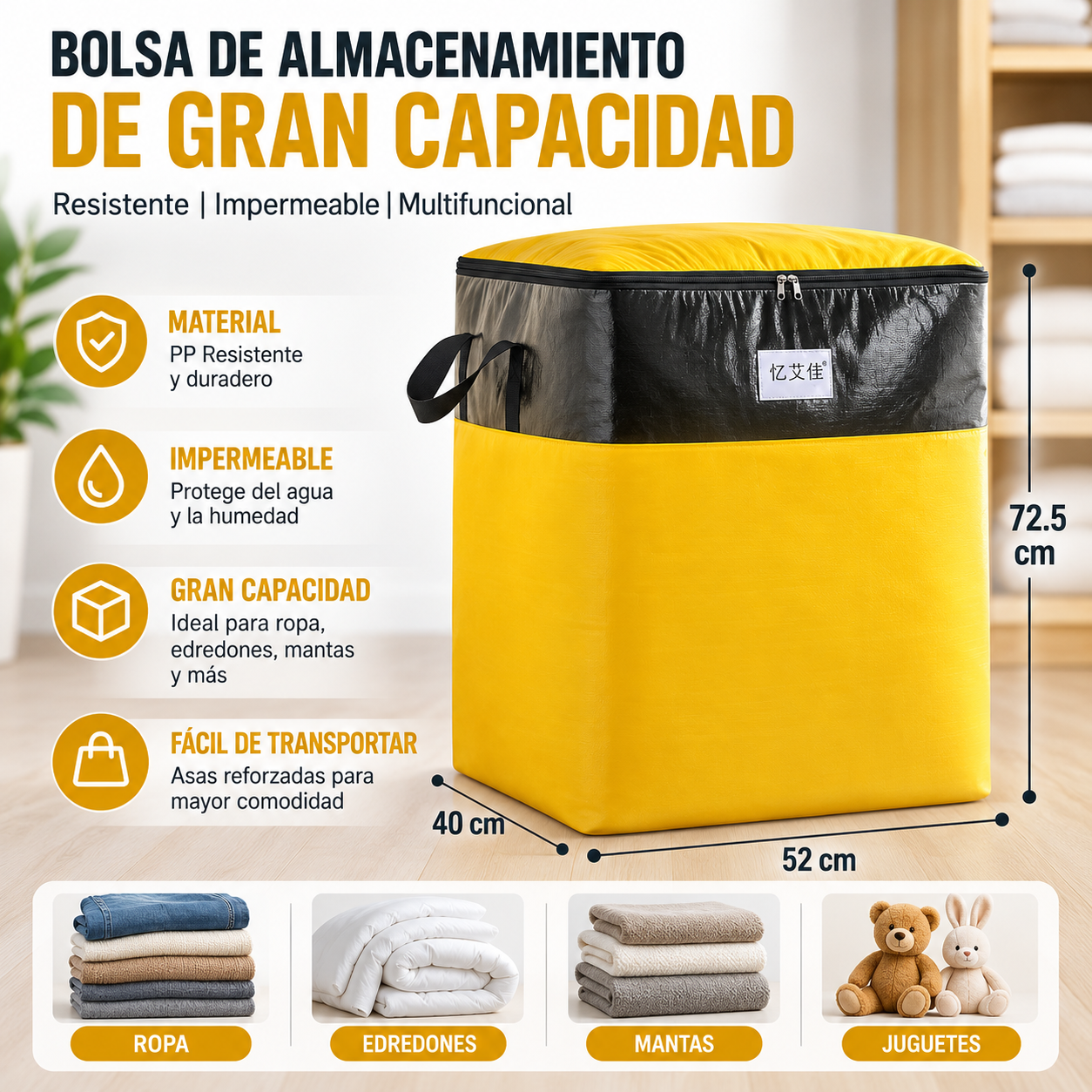 Bolsa de Almacenamiento y Mudanza de Gran Capacidad, Resistente e Impermeable