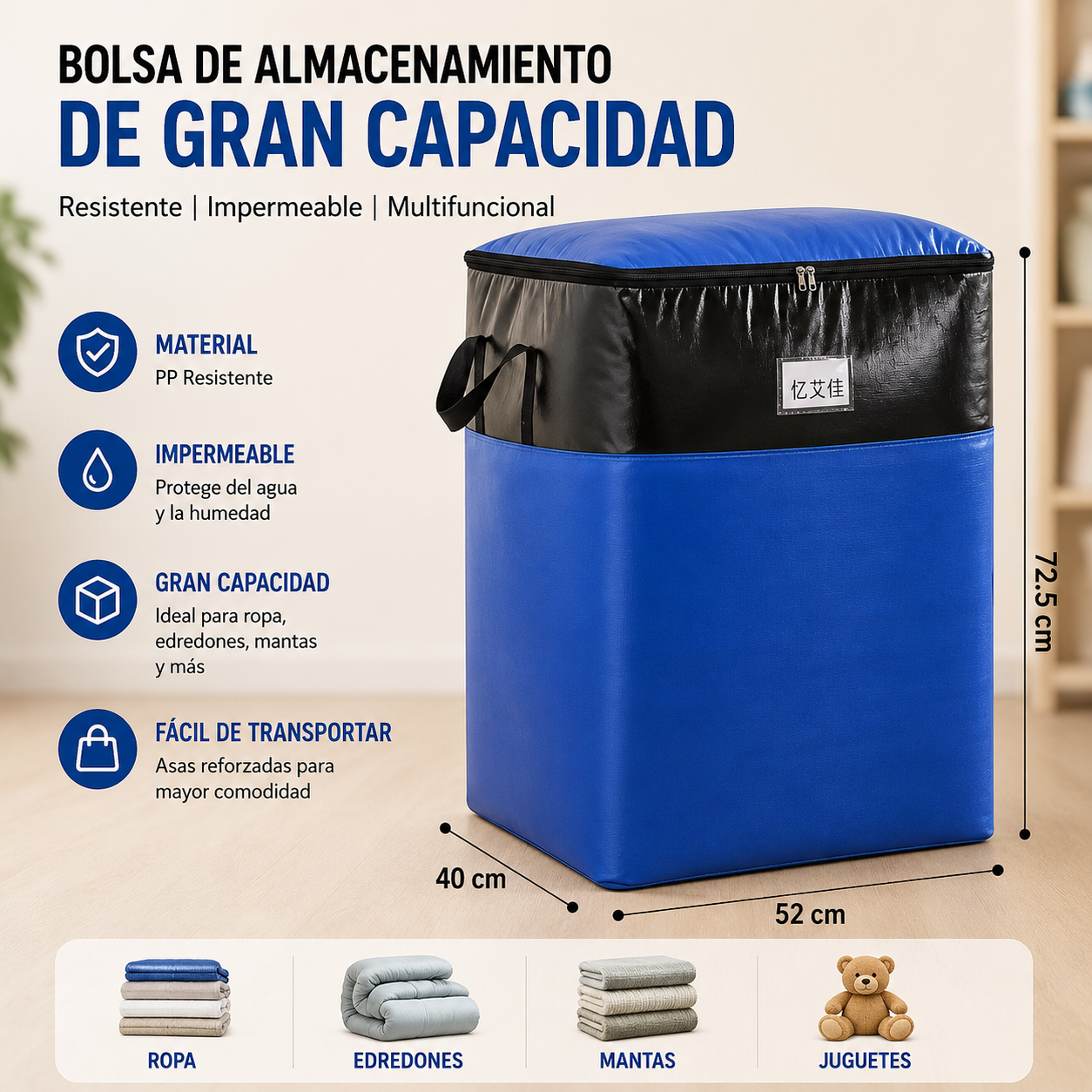Bolsa de Almacenamiento y Mudanza de Gran Capacidad, Resistente e Impermeable