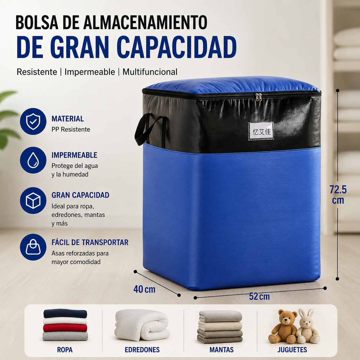 Bolsa de Almacenamiento y Mudanza de Gran Capacidad, Resistente e Impermeable