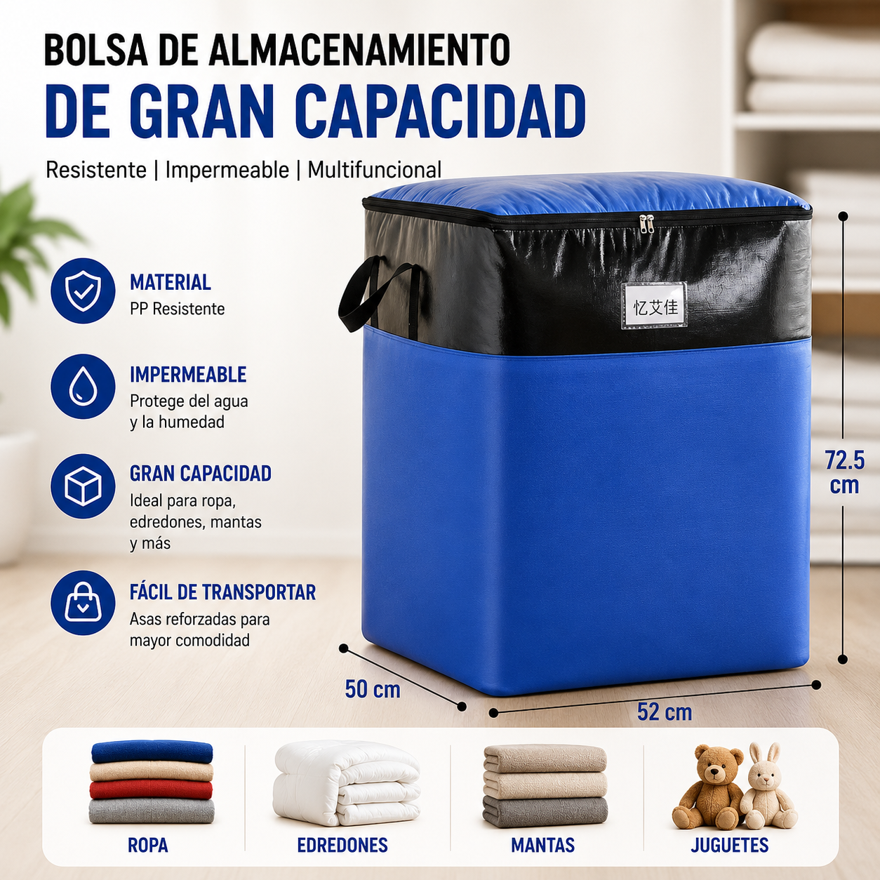 Bolsa de Almacenamiento y Mudanza de Gran Capacidad, Resistente e Impermeable