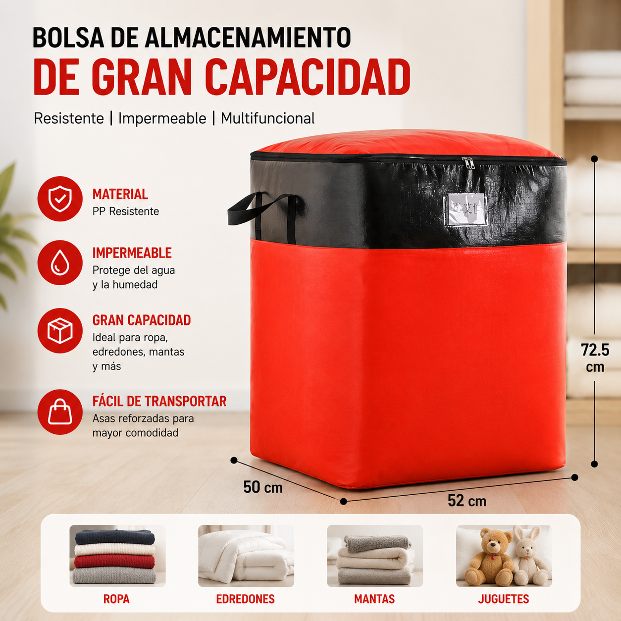 Bolsa de Almacenamiento y Mudanza de Gran Capacidad, Resistente e Impermeable